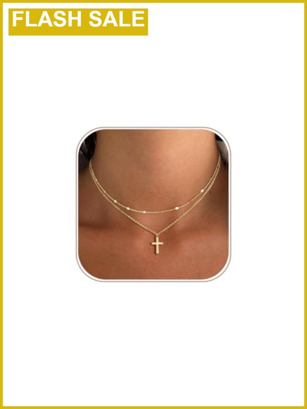 14K Gold Plated Cross Necklace Dainty Layered Pendant Religious Gift